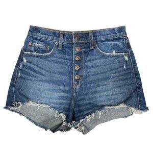 Abercrombie & Fitch Mom High Rise Cut Off Jean Shorts Size 26 Blue Button Fly